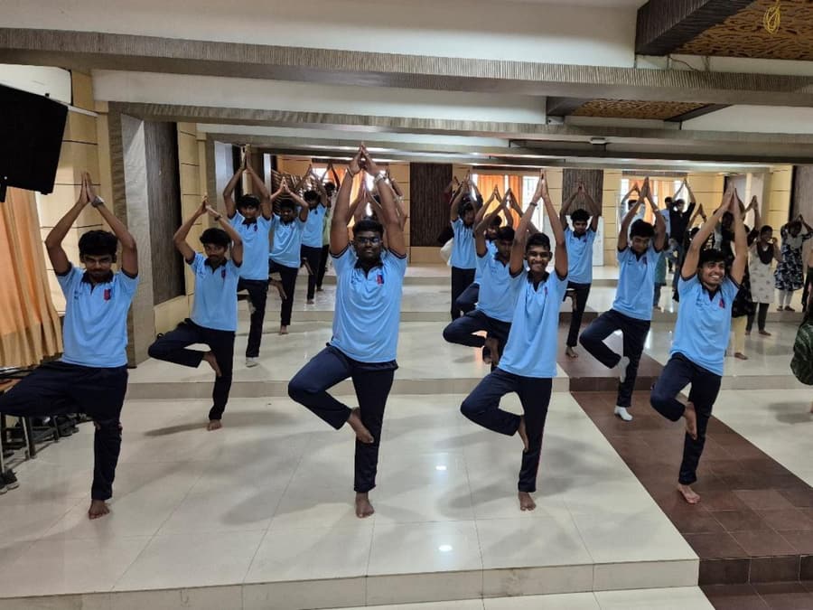 Cadets performing yoga on International Yoga Day