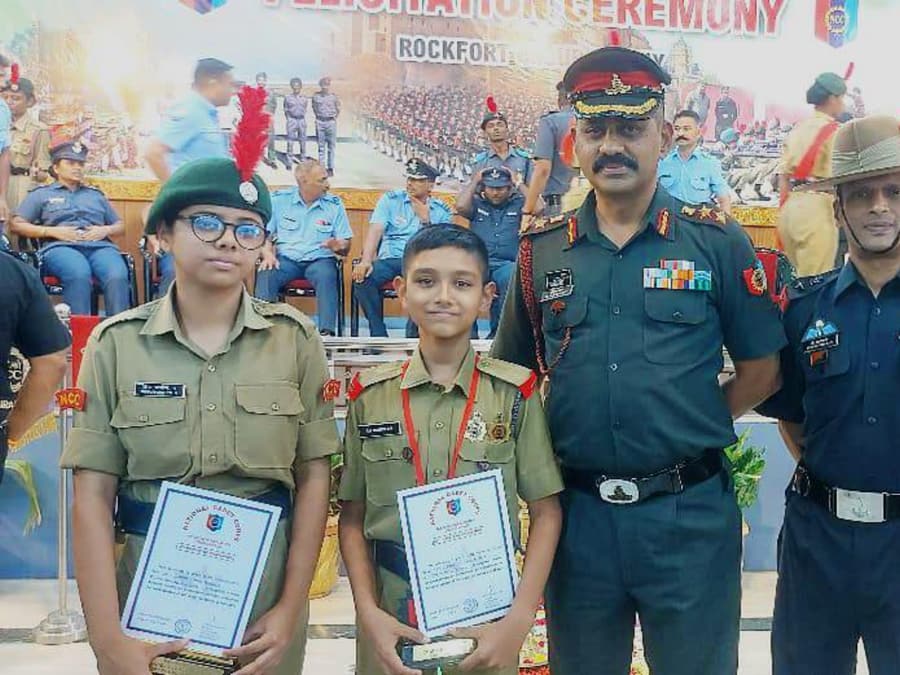 Cadets receiving the Best Cadet Award at National College, Trichy