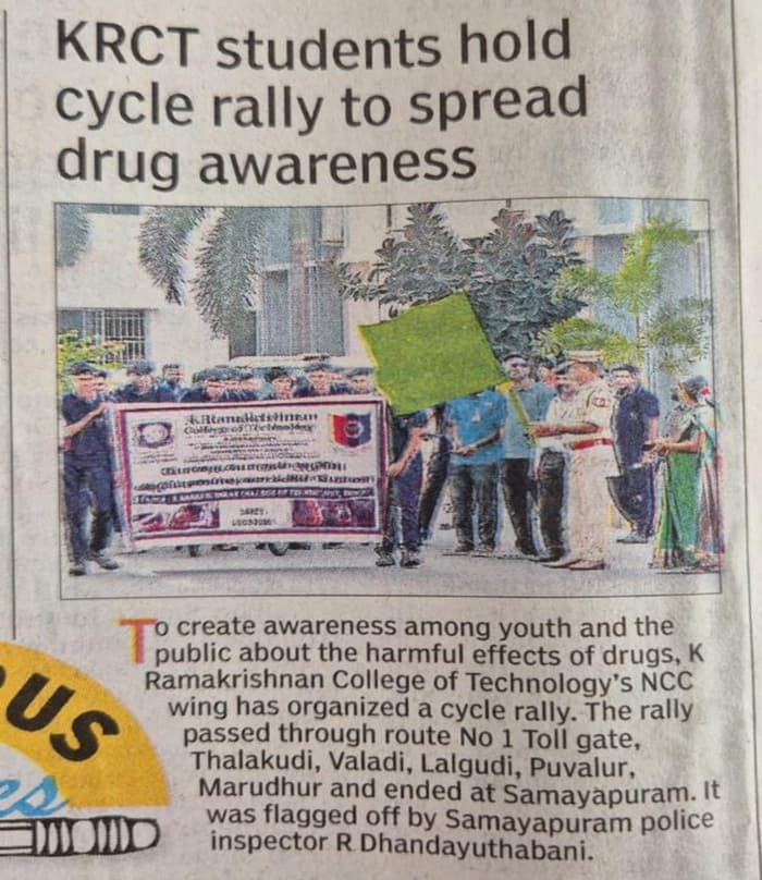 Newspaper report: KRCT students hold cycle rally to spread drug awareness