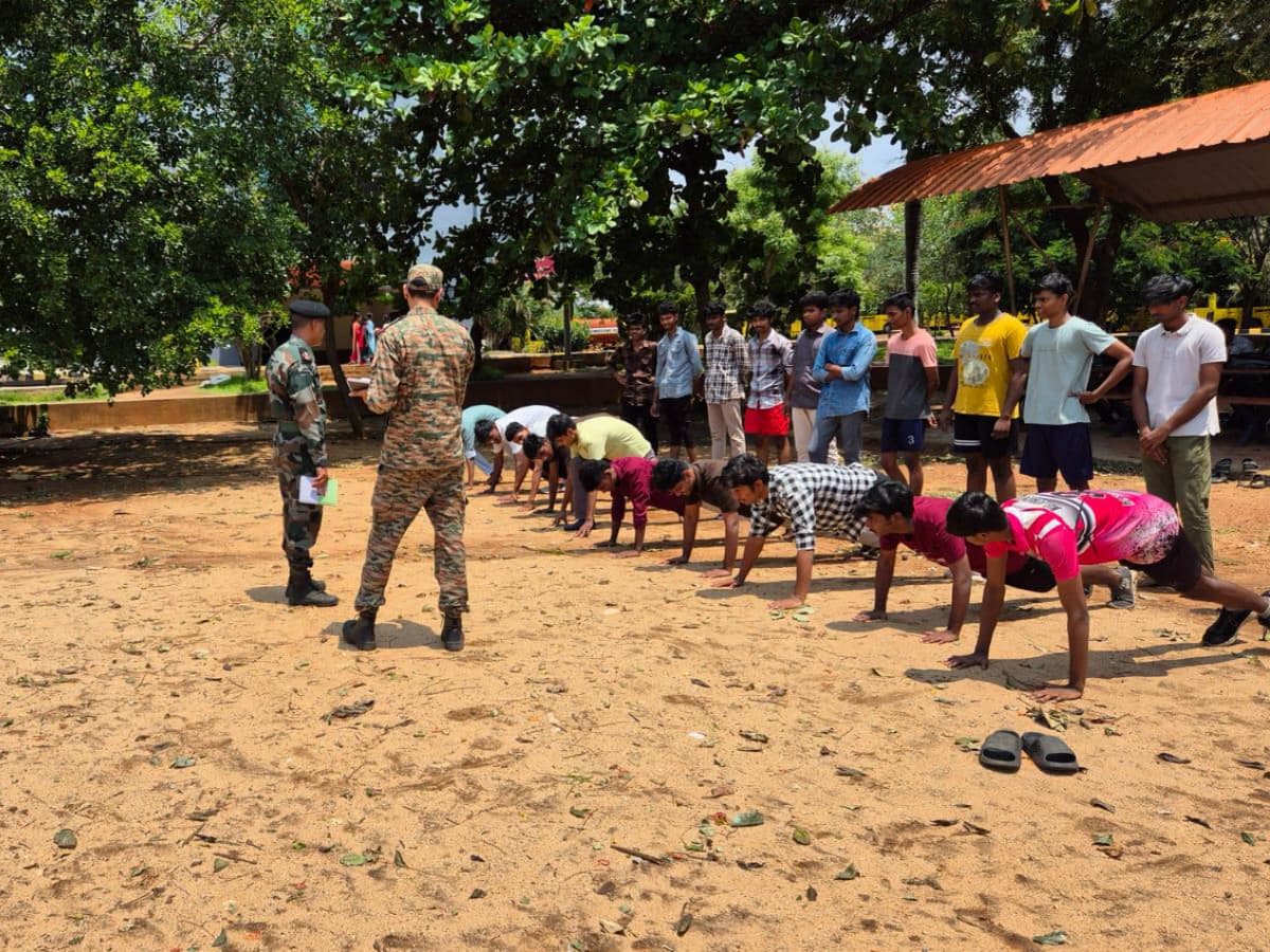 Candidates at the physical efficiency test during NCC cadet selection
